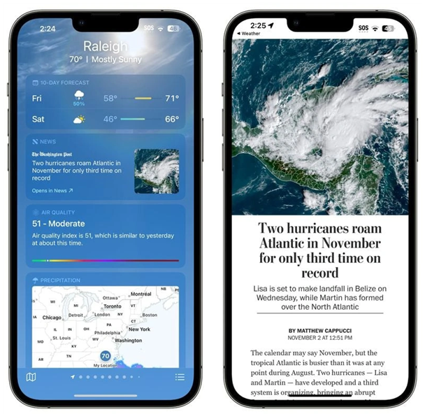 泰兴苹果14维修分享iPhone 14手机如何看天气时顺带看新闻 