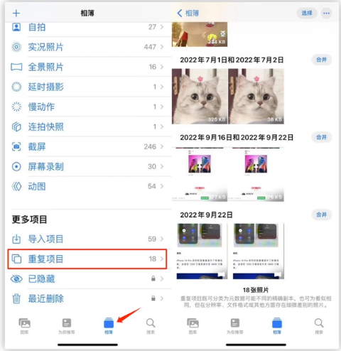 泰兴苹果手机维修分享iOS 16 中相册重复项目功能使用方法 
